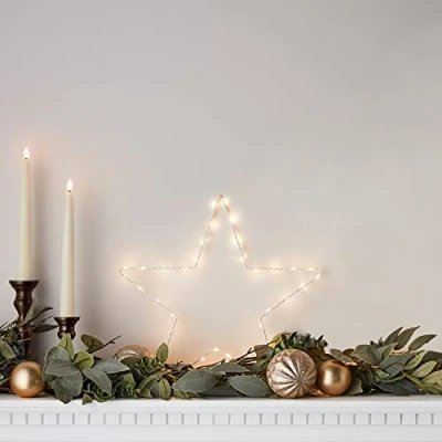 Imagen de Lights4fun Estrella en Metal con MicroLED Blanco cálido a Pilas