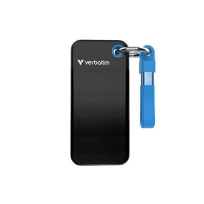 Imagen de Verbatim Pocket SSD 1 TB (NVMe Externo, USB 3.2 Gen 2, hasta 1000 MB/s de Lectura y Escritura, Disco Duro portátil para Mac, PC Consola Juegos, Negro/Azul)