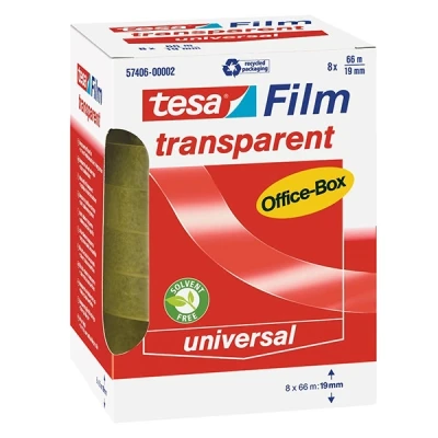Imagen de tesa film transparente, Cinta Autoadhesiva Resistente al Paso del Tiempo y Rompimiento, de Oficina con Fuerte Adhesión, 66 m x 19 mm, 8 Piezas