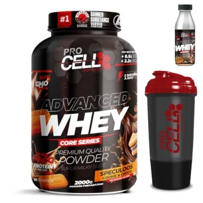 Imagen de PACK Procell Proteinas Whey Advanced 2Kg (Speculoos &amp; Choco) + Batido Monodosis Shaker &quot;REGALO&quot; Proteina concentrada Gana masa muscular, en polvo Batidos de