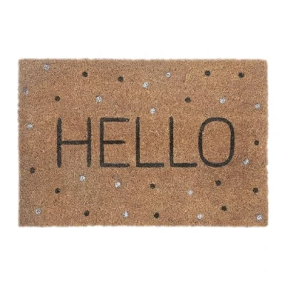 Imagen de Relaxdays Felpudo Coco, Palabra Hello y Puntos, Alfombrilla Entrada, 40 x 60 cm, Interiores Exteriores, Multicolor