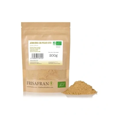 Imagen de FRISAFRAN Jengibre en Polvo BIO Molido Digestivo Especia Natural Fuente de energía sin aditivos ecológico deshidratado azúcar Origen India 200g