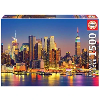 Imagen de Educa Puzzle de 1500 para Adultos. Manhattan Noche. Incluye Pegamento Fix colgarlo una Vez finalizado. A Partir 14 años (18466)