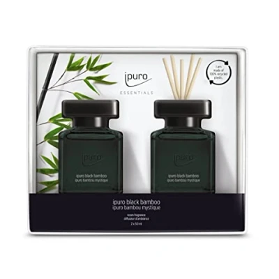 Imagen de ipuro Essentials ambientador de bambú negro 2 x 50 ml con jazmín, limón, manzana y madera ámbar almizcle aroma difusor varillas para el hogar