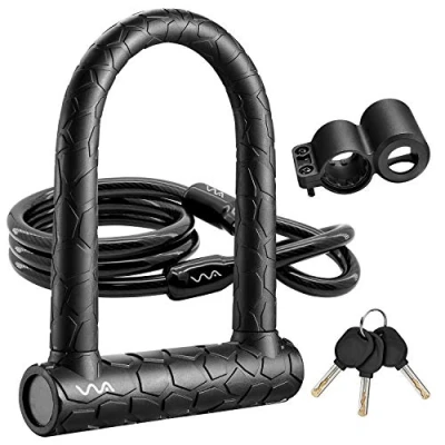 Imagen de Candado en U para bicicleta, 20 mm, combinación resistente, grillete D, cable de seguridad 4 pies longitud con soporte montaje resistente y llave antirrobo bicicleta