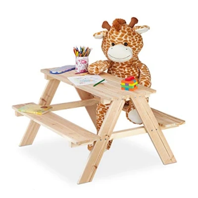 Imagen de Relaxdays Mobiliario Infantil para jardín, Mesa de pícnic Madera, 50 x 90 78 cm, Marrón