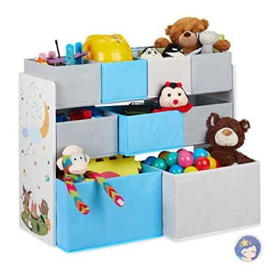 Imagen de Relaxdays Estantería Infantil 9 Cajas Tela, Estampado Animales, Organizador Juguetes, 66 x 82,5 29,5 cm, Multicolor, Unidades