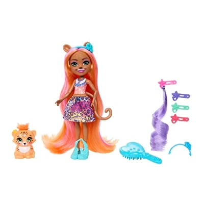Imagen de Enchantimals Glam Party Guepardo Muñeca con Pelo extralargo, Mascota y Accesorios para peinar, Juguete +4 años (Mattel HNV30)