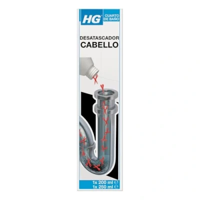 Imagen de HG Desatascador Cabello, de Desagües Profesional, Destapa Cañerías y Limpia Tuberías Duchas, Bañeras Fregaderos, Desatasca los Tapones Pelo, 200 ml + 250