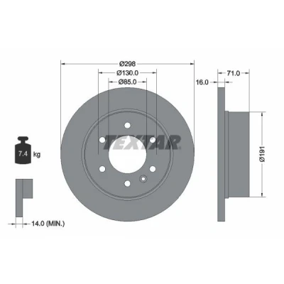 Imagen de TEXTAR 93143300 Disco de freno 298 16 06/07 130 macizo sin perno sujeción rueda, buje rueda MERCEDES BENZ: Clase V, Sprinter 3.5 T Furgón
