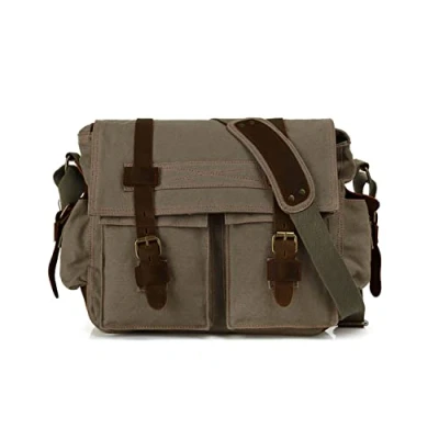 Imagen de FANDARE Nuevo Bolso de Bandolera Lona Bolsa Mensajero Hombro Bolsos Cruzados para 14 Pulgadas Laptop Maletín Hombre Mujer Crossbody Bag Conmutar Trabajo Viaje Profesor Verde Ejército