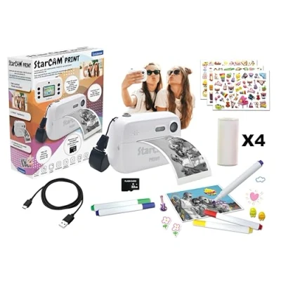 Imagen de Lexibook, StarCAM Print, Pack de cámara con Impresora instantánea, función Foto y vídeo, Tarjeta SD 32 GB Kit personalización Fotos incluidos, Blanco, DJ150