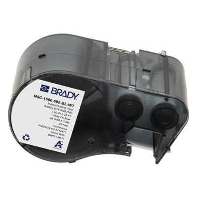 Imagen de BMP53 Brady M5C 1500 595 BL WT cinta de vinilo blanco sobre azul 38,1 mm x 7,62 m