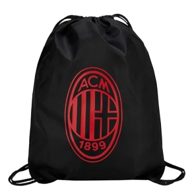Imagen de AC Milan GIL S.R.L Gym Sack Crest Monochrome Rojo 190T 100% poliéster reciclado Cordones gruesos Para todos los aficionados Rossoneri Producto oficial, Negro, L, Clásico