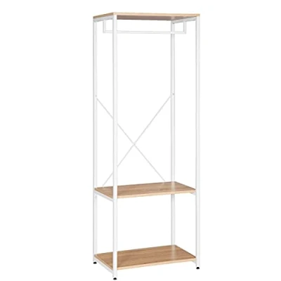 Imagen de WOLTU Perchero con Ropa Zapatero Estante Metal y Madera 60 x 40 167 cm SR0046whe