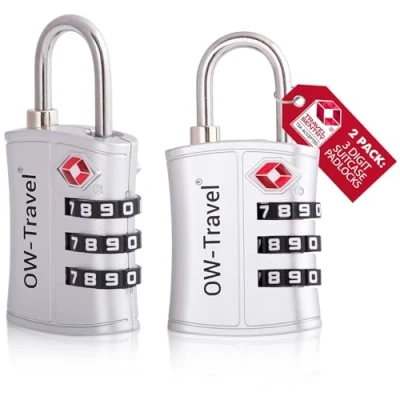 Imagen de OW Travel Candado maleta TSA Anti robo. ABS numerico 3 Digitos. Combinacion Taquilla. Candados para mochilas y maletas. Taquilla Gimnasio. seguridad equipaje Plata 2