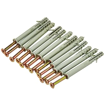 Imagen de Merriway BH05911 tipo pared sólida perno de fijación tornillo con Nylon enchufe, M8 x 80 mm (5/16 pulgadas 3.1/8 Inch) Pack 12, blanco,