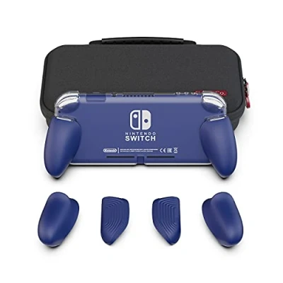 Imagen de Skull &amp; Co. GripCase Lite Bundle: A Comfortable Protective Case with Replaceable Grips [to fit All Hands Sizes] for Nintendo Switch [with Carrying Case] Blue