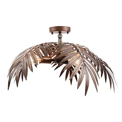 Imagen de Newrays Vintage Tropical Coconut Leaves Iluminación de techo Lámpara árbol rústica única Sala estar Comedor Dormitorios Accesorios araña