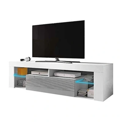 Imagen de Selsey Bianko Mueble bajo para TV, Color Blanco Mate/Gris Brillante, con iluminación LED, 140 x 35 50,6 cm
