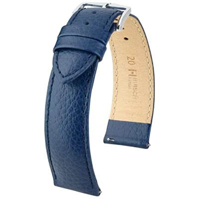 Imagen de HIRSCH Correa de Reloj Kansas L Piel Becerro auténtica Grabado búfalo Hombre/Mujer Azul 20 mm