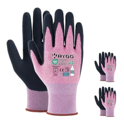 Imagen de KAYGO guantes de trabajo recubiertos látex para mujeres transpirables, 3 pares hortícolas poliéster reciclado, KGE19L (Rosa, S, talla 7)