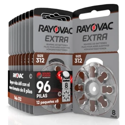 Imagen de 96 Pila para Audífonos Rayovac Extra 312. 12 Pack de 8 Unidades Baterías Audífono