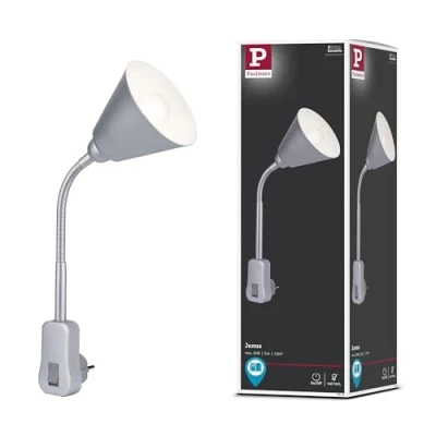 Imagen de Paulmann lámpara enchufable Junus 95428 con brazo flexible, de metal blanco hasta 20 vatios, plástico E14 sin bombilla