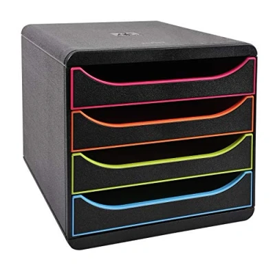 Imagen de Exacompta 3101928D Módulo individual para documentos A4 + con 4 cajones, ultra rígido y stop de seguridad 347x278x267 mm Black Office Negro/arlequín/negro