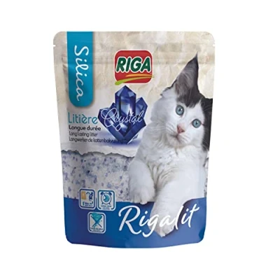 Imagen de Riga Rigalit Crystal Arena para Gatos Absorbente de Origen Mineral Gel Sílice Absorbe los olores Desarrollo Antibacteriano 2,2 kg