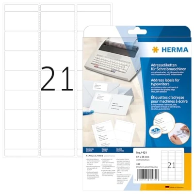 Imagen de HERMA 4431 Etiquetas Adhesivas para Dirección (Blanco, Papel, Mate, Alemania, 6,7 cm, 3,8 cm)