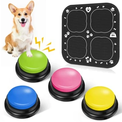 Imagen de Juego de 4 Botones Habla Perro, Perro con Alfombrilla Goma, Grabable Comunicación para Zumbadores Entrenamiento Mascotas, Parlantes Perros