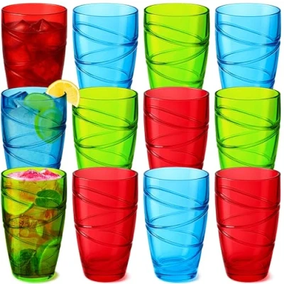 Imagen de volila Vasos Plastico Duro Caja de 12 Colores (550 ml cada uno) Reutilizables, Ideales para Fiestas y Uso Diario
