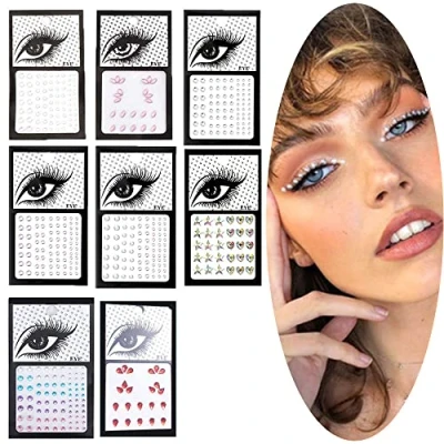 Imagen de 8 Pcs Cara de Gemas,Cristales Pegatinas,Joyas Sirena Gems Maquillaje Facial Joyas Cristales Cuerpo del Rhinestone,Joyas Diamantes Imitación para Ojos Espectáculos y