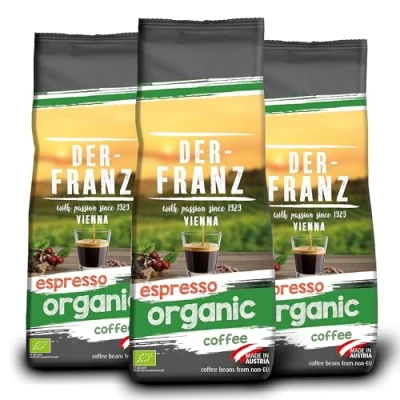 Imagen de DER FRANZ Café espresso ecológico, granos enteros, 500 g (paquete de 3)