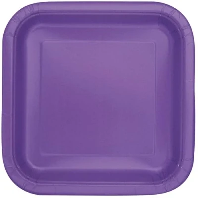 Imagen de Unique Platos de Papel Cuadrados Ecológicos 23 cm Púrpura Neón 14 Unidades (Paquete 1), Color neon purple (46979EU)