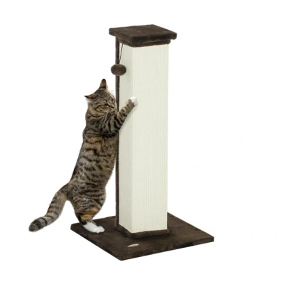 Imagen de PawHut Poste Rascador para Gatos Altura 81 cm Arañador con de Sisal y Bola Colgante 41x41x81 Marrón