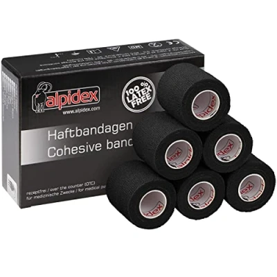 Imagen de ALPIDEX 6 Rollos Venda Adhesiva 5 cm x 4,5 m Cohesiva Envoltura Tape Deportiva Bendaje Autoadhesiva Mano Rodillas Tobillo Vet Wrap Perro Gato Caballo, Color:negro