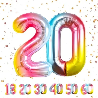 Imagen de Globos de Cumpleãnos Numeros 20 Arcoiris,101 CM Globo Gigantes Grandes Decoracion,Globo Numero Niño Niña Adultos decorazione,Vuelan con Helio