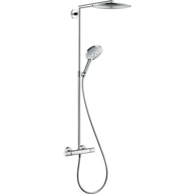 Imagen de hansgrohe Raindance S sistema de ducha con termostato, lluvia (⌀ 300 mm) grifo, mano (2 tipos chorro), flexo, barra, fija redondo (1 tipo cromo, 27114000