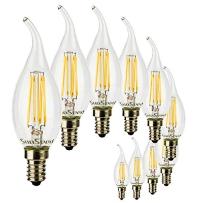 Imagen de SUNSEED 10x Bombilla Vela Llama Filamento LED E14 6W = 60W Blanco Cálido 2700K