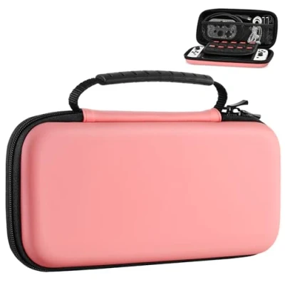 Imagen de MoKo Funda para Nintendo Switch y OLED con 10 Ranuras Tarjetas de Juego, Estuche EVA Portátil, Viaje Accesorios Juegos Switch, Pomelo Rojo