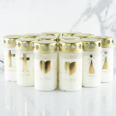 Imagen de Hofer Juego de 12 velas pequeñas 46 a 54 horas combustión, luto con tapa, vela cementerio diseño