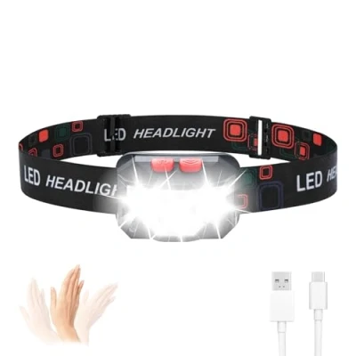 Imagen de GRIFEMA GD301 Linterna Frontal LED Recargable, 6 Modes de Luz (Blanco y Rojo) con Sensor Movimiento, IPX45 Impermeable Liviana, para Correr Noche, Camping, Pesca, Excursión