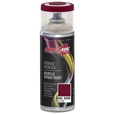 Imagen de AMBRO SOL Pintura acrílica en spray, color Rojo Vino, RAL 3005, resultado profesional múltiples superficies, exteriores e interiores, 400 ml