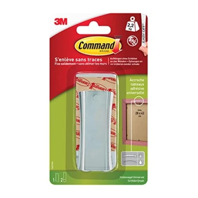 Imagen de Command 17047 Soporte autoadhesivo para cuadros de metal, tamaño L, soporta hasta 2,2 kg, 1 gancho + 2 bandas