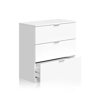 Imagen de Habitdesign, Comoda 3 Cajones, Dormitorio, Modelo LowCost, Acabado en Color Blanco Artik, Medidas: 77 cm (Ancho) x 80 (Alto) 38 (Fondo)