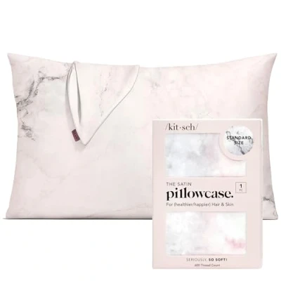 Imagen de Kitsch Funda de Almohada 100% satén con Cremallera, más Suave Que la Seda para el Cabello y Piel, refrescante, (estándar/Queen (1 Paquete), mármol)