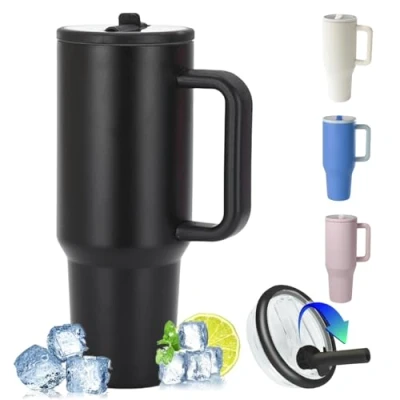 Imagen de ZHUIYIWIN Taza Termo Cafe Para Llevar 30oz, Vasos Termicos con Asa,Taza Pajita Y Asa, Vaso Termico Sin BPA, Travel Mug de Acero Inoxidable Reusable, Negro