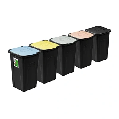 Imagen de PAFEN cubo de basura grande 50 l con tapa juego 5 cubos 550 x 365 370 mm para separar el separador residuos
